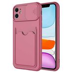 Elfia Apple iPhone 11 ile Uyumlu Kılıf Silikon Kartlık Bölmeli Kamera Lens Korumalı İnce Mat Kapak Kartix Koyu Mor