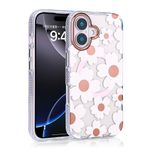 Elfia Apple iPhone 16 ile Uyumlu Papatya Çiçek Desenli Kamera Lens Korumalı M-Safe Şarj Özellikli Kılıf, Papat Pembe