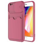 Elfia Apple iPhone 6S ile Uyumlu Kılıf Silikon Kartlık Bölmeli Kamera Lens Korumalı İnce Mat Kapak Kartix Koyu Mor