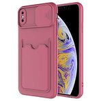 Elfia Apple iPhone X ile Uyumlu Kılıf Silikon Kartlık Bölmeli Kamera Lens Korumalı İnce Mat Kapak Kartix Koyu Mor