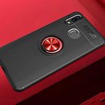 Elfia Huawei Y7 Prime 2019 ile Uyumlu Silikon Yüzük Standlı Mıknatıslı Kılıf, Ravel Siyah-Kırmızı