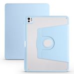 Elfia iPad Pro 13 2024 ile Uyumlu Şeffaf Arkalı Standlı Kalem Bölmeli Kamera Korumalı Kılıf, Mavi