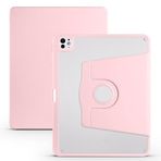 Elfia iPad Pro 13 2024 ile Uyumlu Şeffaf Arkalı Standlı Kalem Bölmeli Kamera Korumalı Kılıf, Pembe