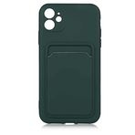 Elfia iPhone 12 ile Uyumlu Silikon Kart Bölmeli İç Kısım Kadife Kılıf, Ofix Koyu Yeşil
