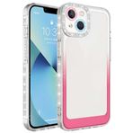 Elfia iPhone 14 Plus ile Uyumlu Silikon Şeffaf Simli Renk Geçişli Kamera Lens Korumalı Kılıf, Park Beyaz-Pembe