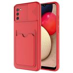 Elfia Samsung Galaxy A02S ile Uyumlu Kılıf Silikon Kartlık Bölmeli Kamera Lens Korumalı İnce Mat Kapak Kartix Kırmızı