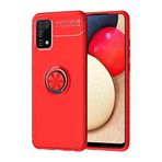 Elfia Samsung Galaxy A02S ile Uyumlu Silikon Yüzük Standlı Mıknatıslı Kılıf, Ravel Kırmızı
