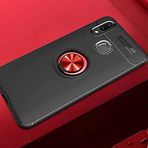 Elfia Samsung Galaxy A10S ile Uyumlu Silikon Yüzük Standlı Mıknatıslı Kılıf, Ravel Siyah-Kırmızı