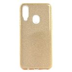 Elfia Samsung Galaxy A20S ile Uyumlu Silikon Parlak Simli İnce Kılıf, Gold