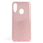 Elfia Samsung Galaxy A20S ile Uyumlu Silikon Parlak Simli İnce Kılıf, Pembe