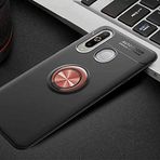 Elfia Samsung Galaxy A20S ile Uyumlu Silikon Yüzük Standlı Mıknatıslı Kılıf, Ravel Siyah-Rose Gold