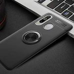 Elfia Samsung Galaxy A20S ile Uyumlu Silikon Yüzük Standlı Mıknatıslı Kılıf, Ravel Siyah