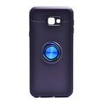 Elfia Samsung Galaxy J4 Plus ile Uyumlu Silikon Yüzük Standlı Mıknatıslı Kılıf, Ravel Siyah-Mavi