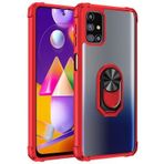 Elfia Samsung Galaxy M31S ile Uyumlu Silikon Şeffaf Yüzük Mıknatıslı Standlı Kılıf, Mola Kırmızı