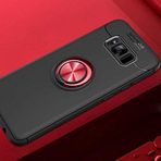 Elfia Samsung Galaxy S8 Plus ile Uyumlu Silikon Yüzük Standlı Mıknatıslı Kılıf, Ravel Siyah-Kırmızı