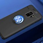 Elfia Samsung Galaxy S9 ile Uyumlu Silikon Yüzük Standlı Mıknatıslı Kılıf, Ravel Siyah-Mavi