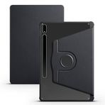 Elfia Samsung Galaxy Tab S7 Plus T970 ile Uyumlu Şeffaf Arkalı Standlı Kalem Bölmeli Kamera Korumalı Kılıf, Siyah