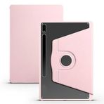 Elfia Samsung Galaxy Tab S8 Plus SM-X800 ile Uyumlu Şeffaf Arkalı Standlı Kalem Bölmeli Kamera Korumalı Kılıf, Pembe