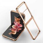 Elfia Samsung Galaxy Z Flip 3 ile Uyumlu Şeffaf Kamera Lens Korumalı İnce Sert Silikon Kılıf, Gold