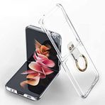 Elfia Samsung Galaxy Z Flip 3 ile Uyumlu Şeffaf Kamera Lens Korumalı Yüzüklü Standlı İnce Sert Silikon Kılıf, Renksiz