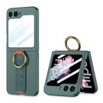 Elfia Samsung Galaxy Z Flip 6 ile Uyumlu Kılıfı Kamera Lens Korumalı Yüzüklü Stand Olabilen Karbon Tasarımlı Sert Silikon Kapak Kıpta Gri-Yeşil
