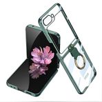 Elfia Samsung Galaxy Z Flip 6 ile Uyumlu Şeffaf Kamera Korumalı Yüzüklü İnce Kılıf, Koyu Yeşil