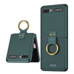 Elfia Samsung Galaxy Z Flip ile Uyumlu Kamera Lens Korumalı Yüzük Standlı İnce Sert Silikon Kılıf, Koyu Yeşil