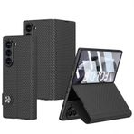 Elfia Samsung Galaxy Z Fold 6 ile Uyumlu Kılıfı Kartlıklı Karbon Fiber Tasarımlı Stand Olabilen Kamera Lens Korumalı Mıknatıs Tokalı İnce Kapak Zegna Kıpta Siyah