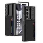 Elfia Samsung Galaxy Z Fold 6 Kamera Korumalı Karbon Fiber Arka Yüzey Kartlıklı Sert Silikon Kılıf, Siyah