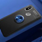 Elfia Xiaomi Mi 8 SE ile Uyumlu Silikon Yüzük Standlı Mıknatıslı Kılıf, Ravel Siyah-Mavi