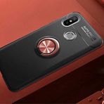 Elfia Xiaomi Mi 8 SE ile Uyumlu Silikon Yüzük Standlı Mıknatıslı Kılıf, Ravel Siyah-Rose Gold