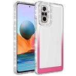 Elfia Xiaomi Redmi Note 10 Pro ile Uyumlu Silikon Şeffaf Simli Renk Geçişli Kamera Lens Korumalı Kılıf, Park Beyaz-Pembe