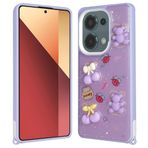 Elfia Xiaomi Redmi Note 13 Pro 4G ile Uyumlu Darbe ve Kamera Lens Korumalı Kabartma Desenli Simli Silikon Kılıf, Cezv Mor Ayı