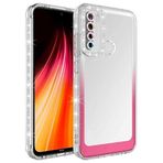 Elfia Xiaomi Redmi Note 8 ile Uyumlu Silikon Şeffaf Simli Renk Geçişli Kamera Lens Korumalı Kılıf, Park Beyaz-Pembe