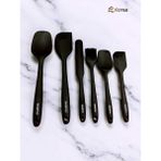 Elfnur 6lı Takım Yanmaz Yapışmaz Mutfak Pasta Slikon Yumurta Fırçası Kaşık Bıçak Spatula Seti - Siyah