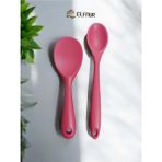 Elfnur Sert Uçlu Isıya Dayanıklı Yanmaz Yapışmaz Silikon Uzun Kaşık 28 cm Kısa Kaşık 22 cm / 2 Adet - Kırmızı