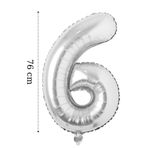 ELGALA Folyo Balon 6 Rakamı Helyum Balon 76 Cm Gümüş Renk