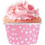 Elgala Muffin Cupcake Kek Kalıbı Puantiyeli Özel Pet Kapsül 20 Adet - Beyaz - Pembe