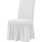 Elgeyar Bürümcük Sandalye Kılıfı,sandalye Örtüsü Etekli, Lastıkli, Standart 6li - 35 x 50 cm - Beyaz