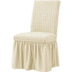 Elgeyar Bürümcük Sandalye Kılıfı,sandalye Örtüsü Etekli, Lastıkli, Standart 6li - 35 x 50 cm - Krem