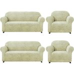 Elgeyar Jakarli Koltuk ,kanepe ,çekyat Örtüsü Çubuk Desen ( 3+3+1+1 ) - Krem - 180 x 230 cm
