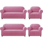 Elgeyar Jakarli Koltuk ,kanepe ,çekyat Örtüsü Çubuk Desen ( 3+3+1+1 ) - Pembe - 180 x 230 cm