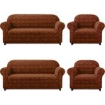 Elgeyar Jakarli Koltuk ,kanepe ,çekyat Örtüsü Şal Desen Esnekli Eteksiz3+3+1+1takım Için - 180 x 230 cm - Koyu Kahverengi