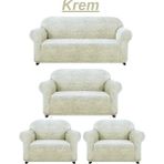 Elhoş 3+2+1+1 Dokuma Jakar Koltuk Örtüsü. Lastikli, Esnek, Yıkanabilir Koltuk, Kanepe, Çekyat Örtüsü - 180 x 230 cm - Krem