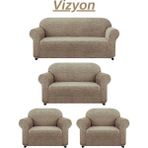 Elhoş 3+2+1+1 Dokuma Jakar Koltuk Örtüsü. Lastikli, Esnek, Yıkanabilir Koltuk, Kanepe, Çekyat Örtüsü - 180 x 230 cm - Vizon