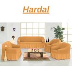 Elhoş 3+3+1+1 Bürümcük Koltuk Takımı Örtüsü. Etekli Streç Esnek Lastikli Çekyat Kanepe Kılıfı - 180 x 230 cm - Hardal