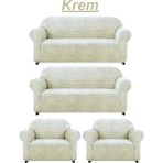 Elhoş 3+3+1+1 Dokuma Jakar Koltuk Örtüsü. Lastikli, Esnek, Yıkanabilir Koltuk, Kanepe, Çekyat Örtüsü - 180 x 230 cm - Krem