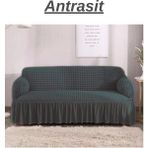 Elhoş Bürümcük 3 Kişilik Koltuk Örtüsü. Etekli Streç Esnek Lastikli Çekyat Kanepe Kılıfı - 180 x 230 cm - Antrasit