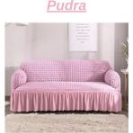 Elhoş Bürümcük 3 Kişilik Koltuk Örtüsü. Etekli Streç Esnek Lastikli Çekyat Kanepe Kılıfı - 180 x 230 cm - Pudra