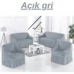 Elhoş Bürümcük 3+2+1+1 Etekli Koltuk Takımı Örtüsü. Lastikli, Esnek, Yıkanabilir, Kanepe, Çekyat Kılıfı - Gri - ABS1